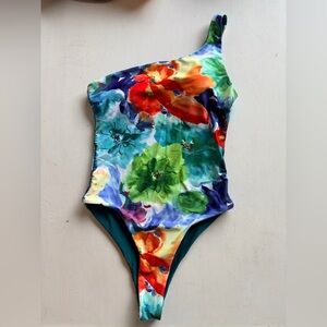 FLORAL One-Shoulder Swimsuit w/ Ties